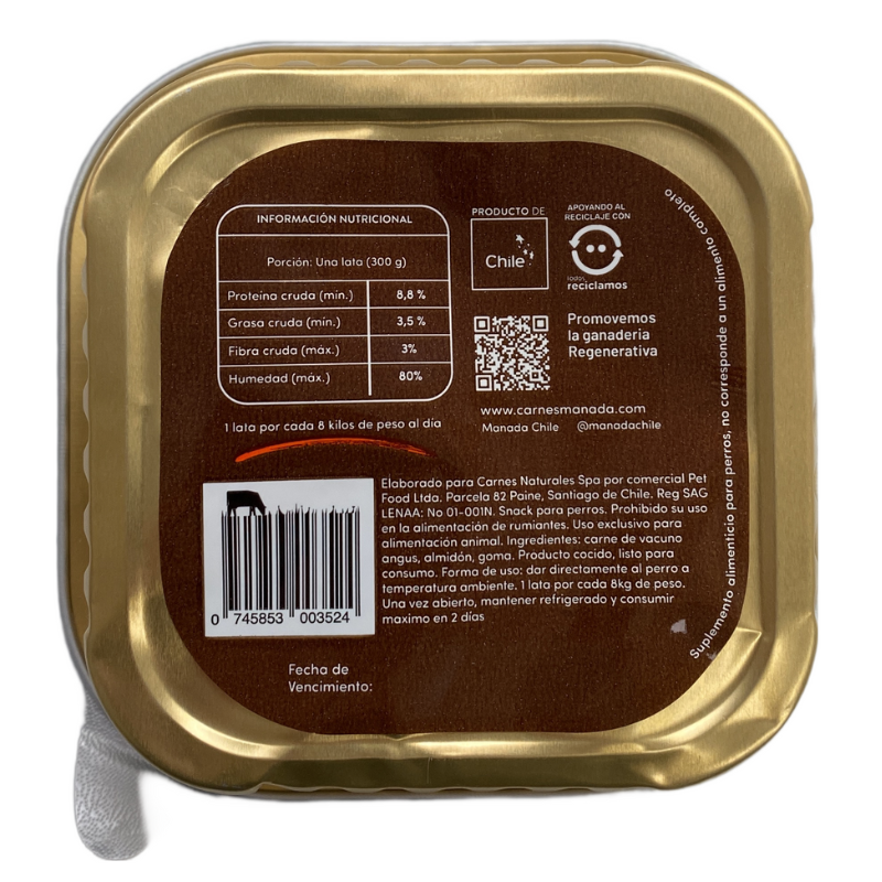 Paté de vacuno para perros