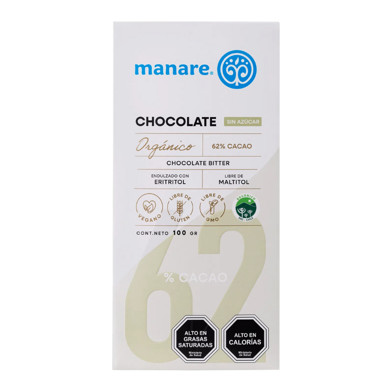Chocolate Orgánico Sin Azúcar 62% cacao